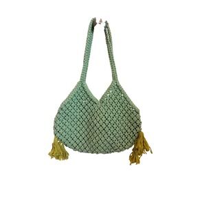 Twig & Arrow Macrame Beach Tote Green Fringe Crochet Bag Boho Cottagecore